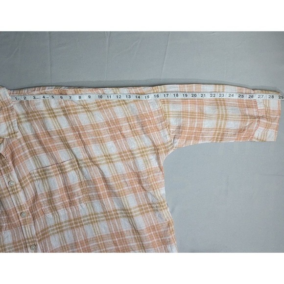American Eagle Oversized Linen Shirt Small Lounge Beach Coverup Plaid Roll Tab - Picture 6 of 8